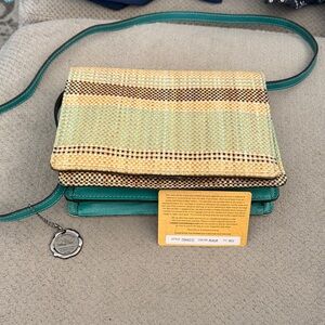 Patricia Nash Laurentina Italian fine straw multi weave Aqua crossbody bag